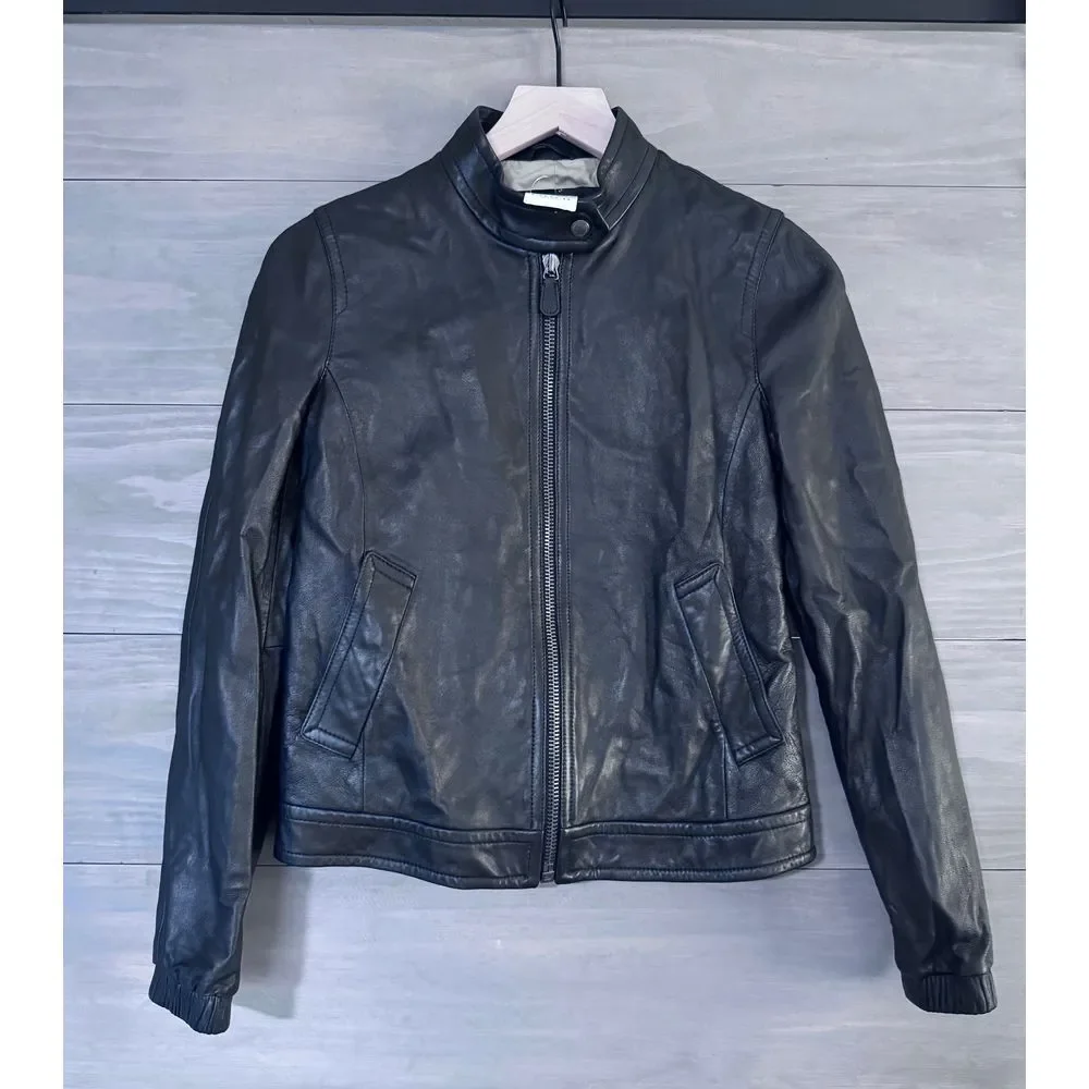 Coach Black Leather Jacket XS Bomber Moto‎ NWT